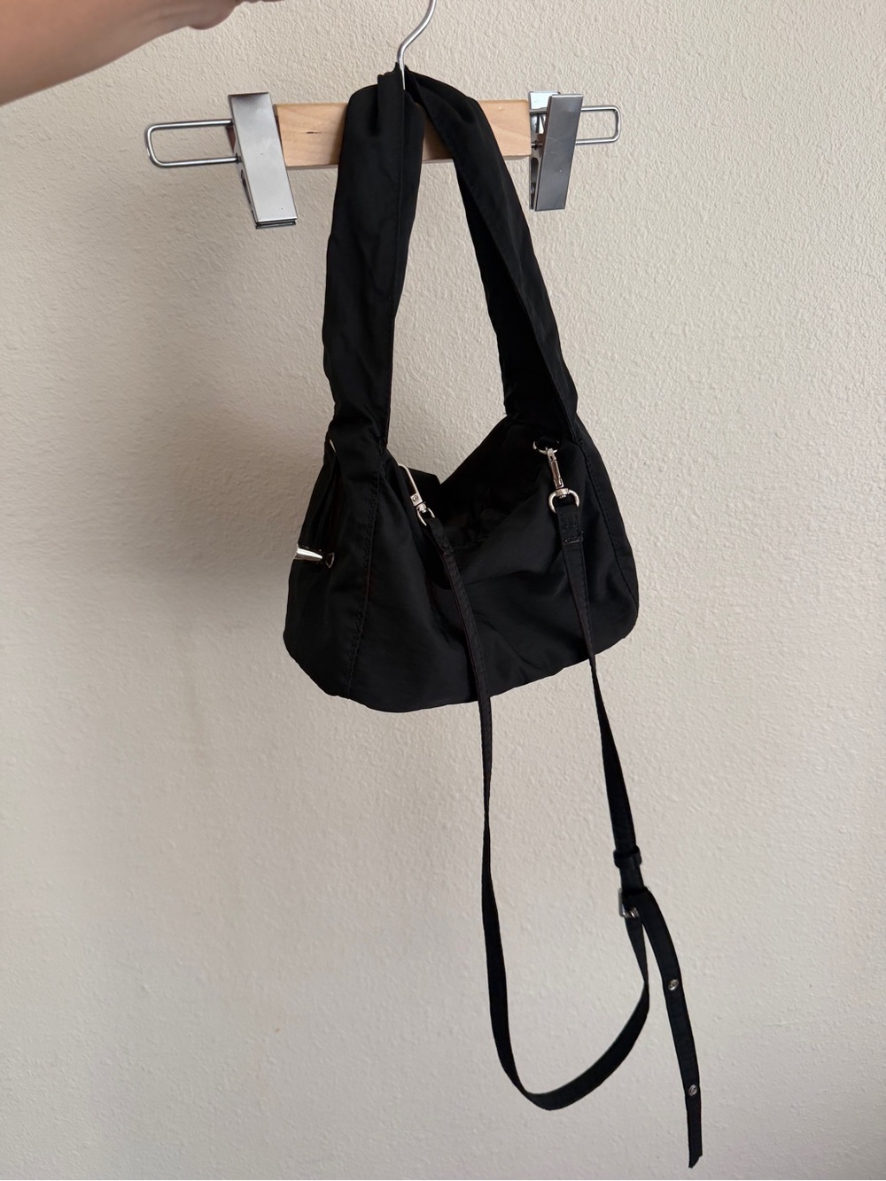 Black Nylon Shoulder Bag with Adjustable Strap